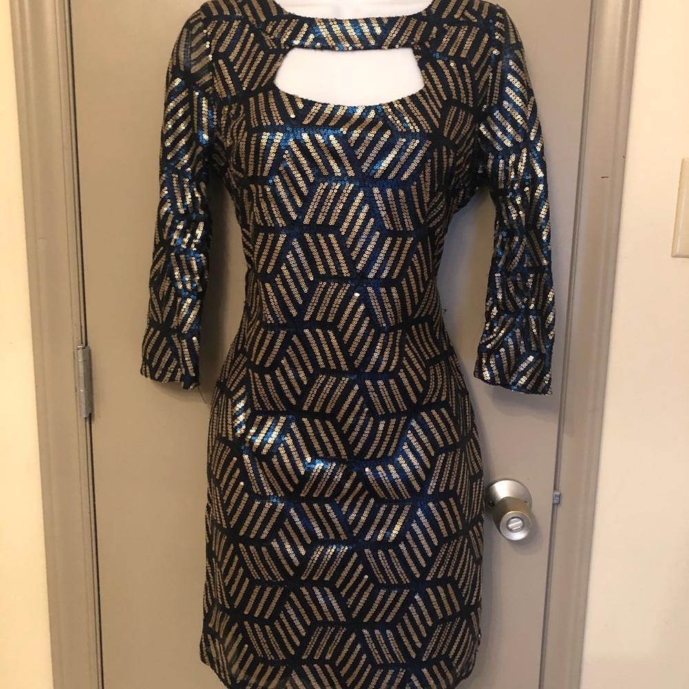 Stunning navy and gold sequined mini